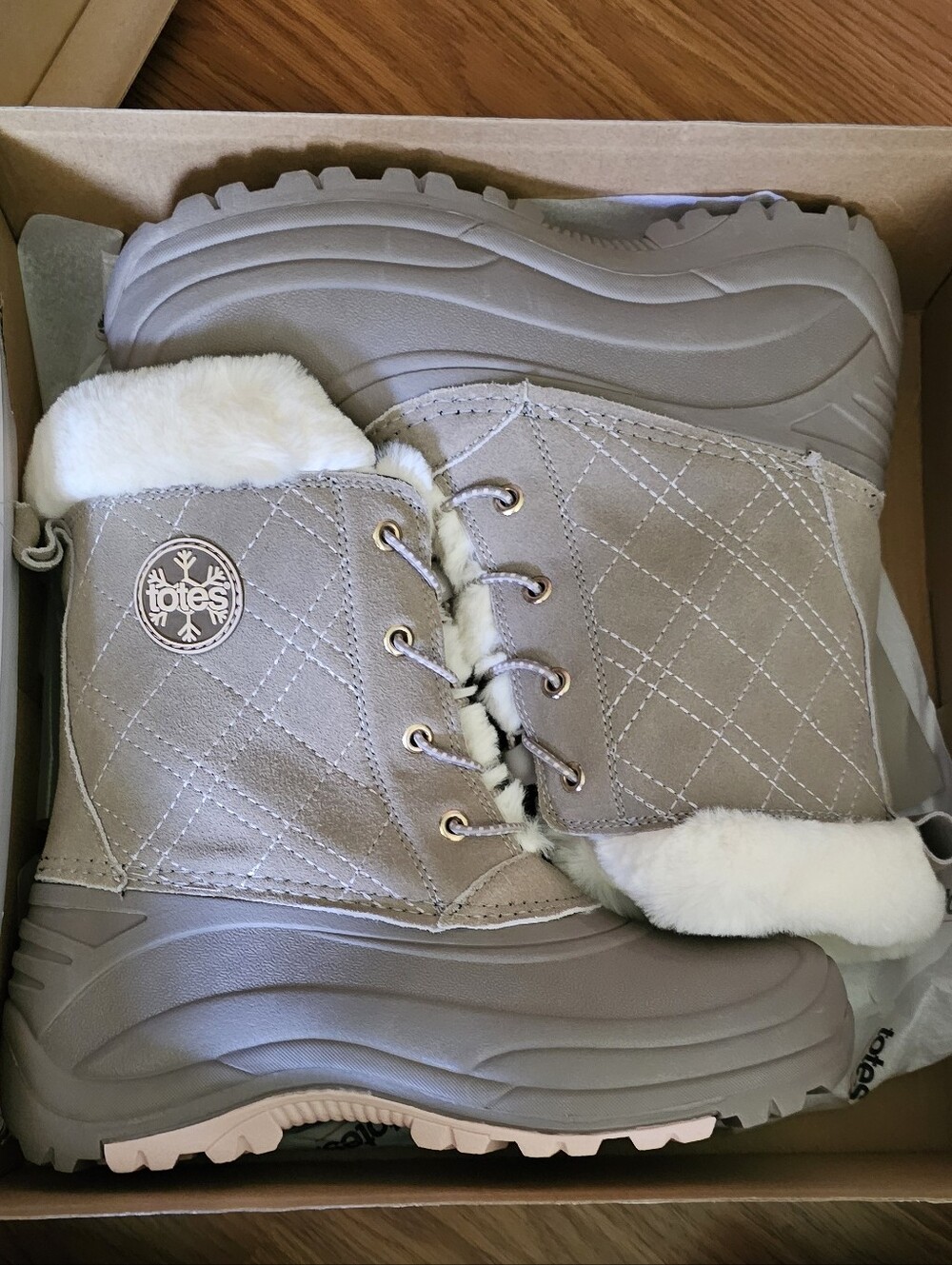 Totes Quilted Faux Fur Lined Winter Boot - Taupe